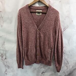 OHanlon Mills Sweater Mens Medium Cardigan Wool Red Marled Button V